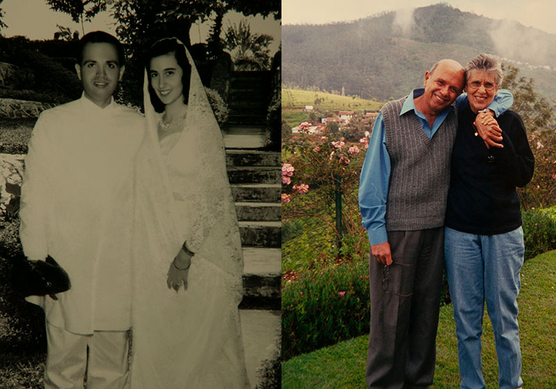 El Dr. Adenwalla sonríe con su esposa, antes y ahora