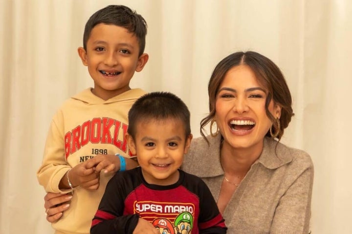 Smile Train celebrity ambassador Andrea Meza with 2 kids